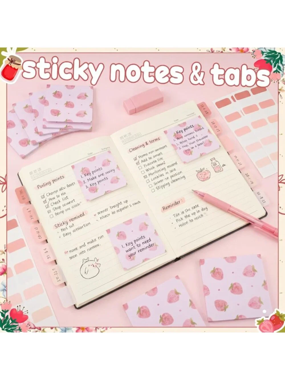 Cute Pink Strawberry Stationery Set with Pencil Case - Perfect School Supplies!